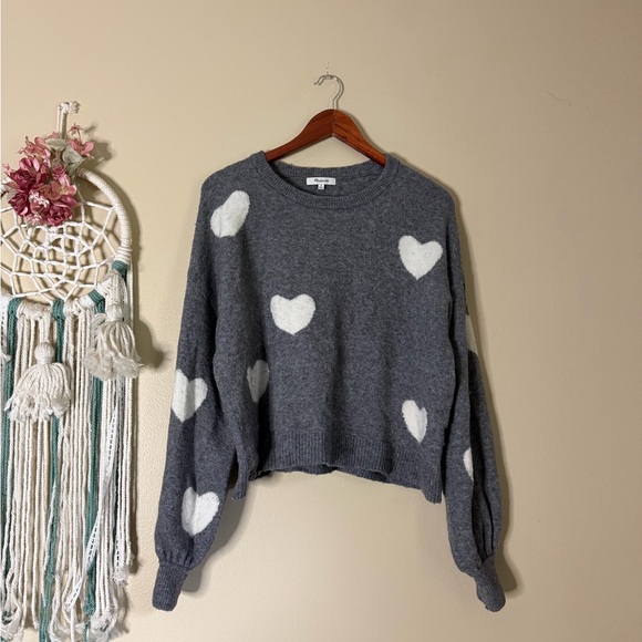 Madewell Heart Dot Balloon Sleeves Pullover Sweater Gray Size Medium - Picture 2 of 6